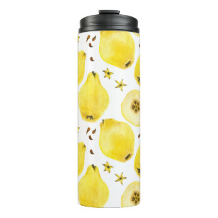 Termo Frutas frescas de membrillo amarillo, acuarela tra