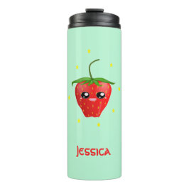 Termo Fruto de fresa monograma kawaii en turquesa