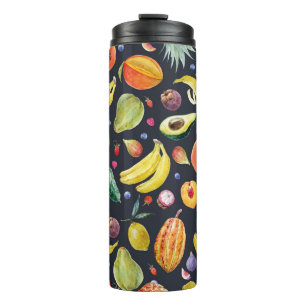Termo Frutos Tropicales: Patrón multifruta acuarela.