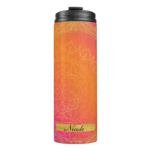 Termo Fucsia Rosa Naranja y Dorado Glam Mandala Indio