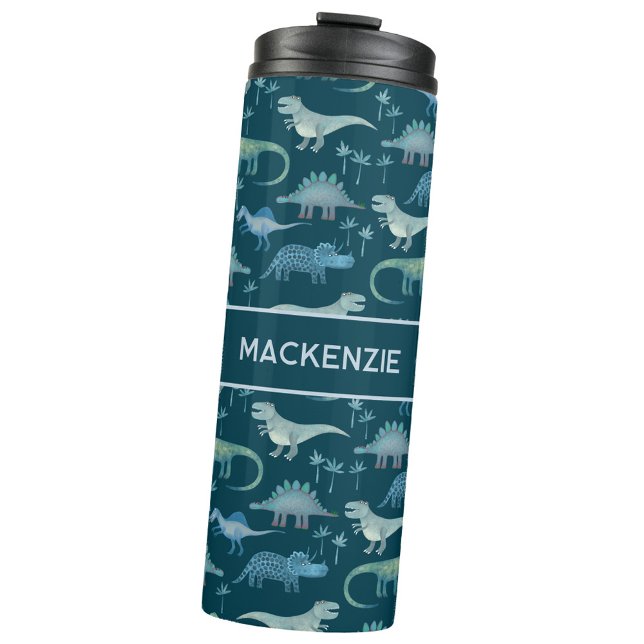 Termo Fun Personalized Dinosaur Pattern (Fun personalized custom name dinosaur thermal tumbler or water bottle)