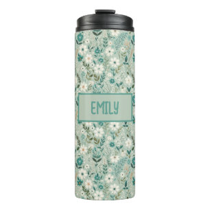 Termo Fun White Daisy Floral Verde azulada