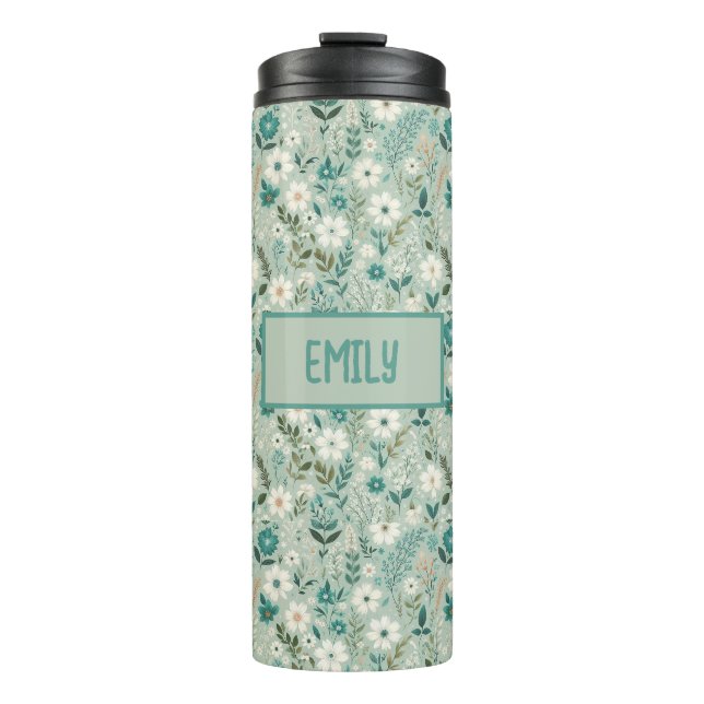 Termo Fun White Daisy Floral Verde azulada (Anverso)