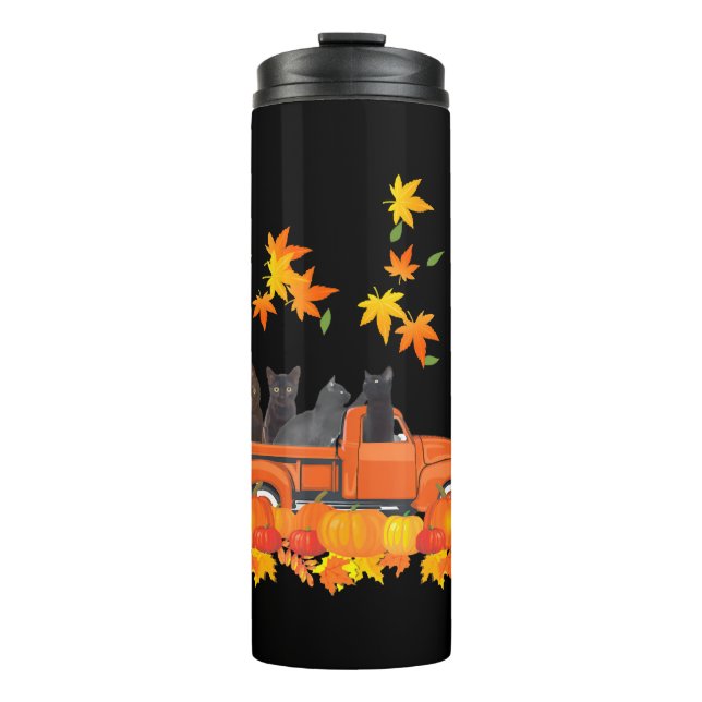 Termo Funny Black Cats Truck Autumn Pumpkin Maple Leaf (Anverso)