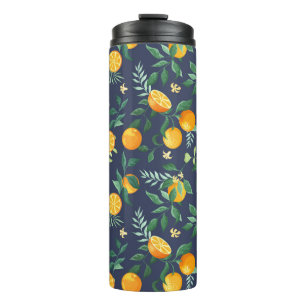 Termo Fusión cítrica: Naranjas con flores tropicales
