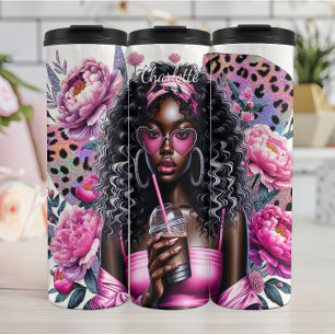 Termo Gafas de sol de corazón Leopardo rosa Café Glam