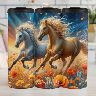 Termo Galloping Hors Poppies Sunset Meadow