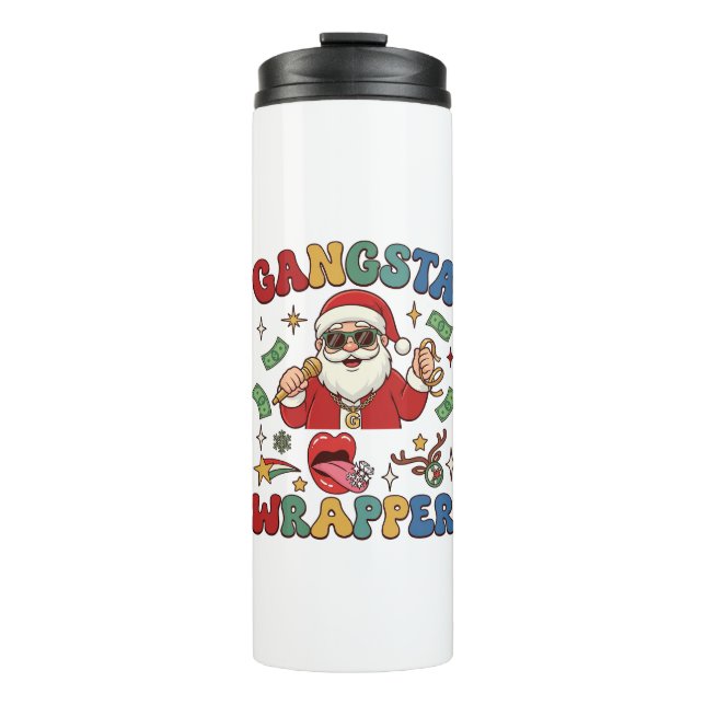 Termo Gangsta Wrapper Santa de Navidad Micrófono Dinero (Anverso)