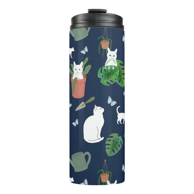 Termo Gardening Cats White Kitty Plants Blue Tumbler (Anverso)