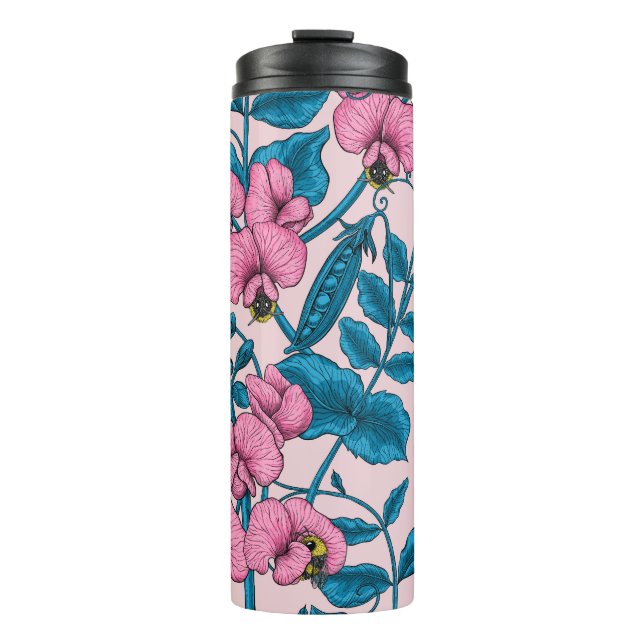 Termo Garzas y abejorros dulces, rosa y azul (Anverso)