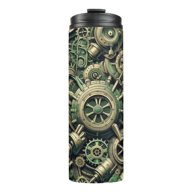 Termo Gases de relojería verde industrial Steampunk (Anverso)