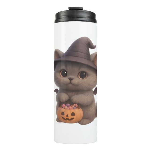 Termo Gatito Adorable con traje de bruja de Halloween co (Anverso)