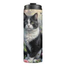 Termo Gatito en el jardín de flores