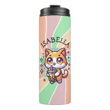 Gatito kawaii con té de burbuja personalizado