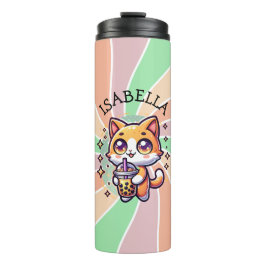 Termo Gatito kawaii con té de burbuja personalizado