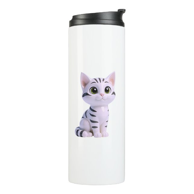 Termo Gatito Kawaii de Rayas Tabby (Rotado hacia la izquierda)