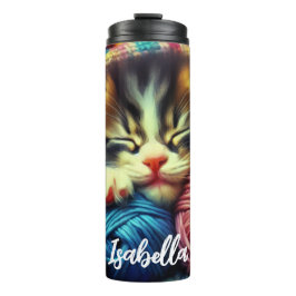 Termo Gatito lindo durmiendo bajo una manta personalizad