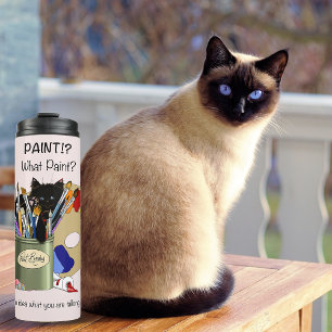 Termo Gatito Negro Tarro de Pinceles Artista Gato Rosa