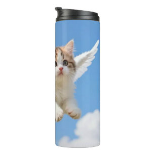 Termo Gatito Volador Adorable Calico Tabby Cielo Azul
