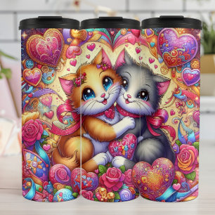 Termo Gatitos Abrazados Corazón Floral