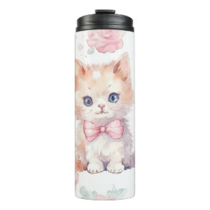 Termo Gatitos esponjosos y curados con rosas rosadas
