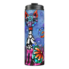 Termo Gato abstracto divertido con ojos grandes y funky