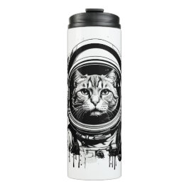 Termo Gato astronauta blanco y negro