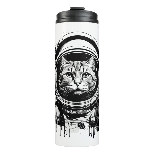 Termo Gato astronauta blanco y negro (Anverso)