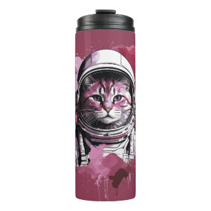 Termo Gato Astronauta con Acuarela Roja