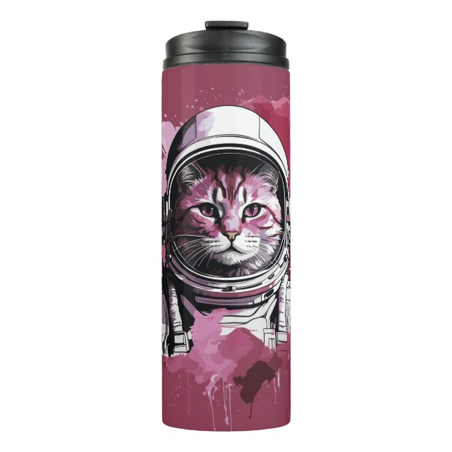 Termo Gato Astronauta con Acuarela Roja (Anverso)