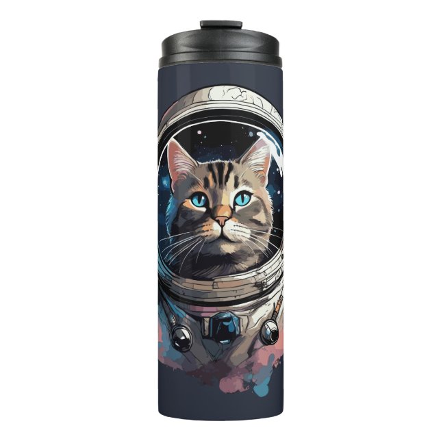 Termo Gato astronauta en arte acuático espacial (Anverso)
