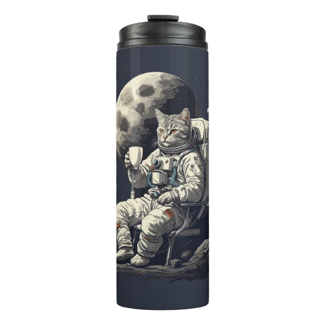 Termo Gato Astronauta Tomando una Taza de Café (Anverso)