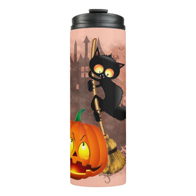 Termo Gato asustado por un personaje de Halloween divert (Anverso)