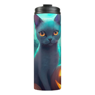 Termo Gato Azul Ruso de Halloween con Calabazas Espeluzn