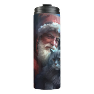 Termo Gato Azul Ruso Santa Claus Festivo Navidad