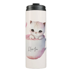 Termo Gato blanco-rosado en una taza de té (4)