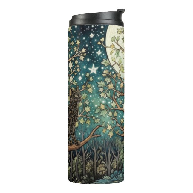 Termo Gato boho cielo nocturno estrellado bosque (Rotado hacia la izquierda)