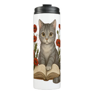 Termo Gato Bookish - Gato de lectura tierno con cachorro