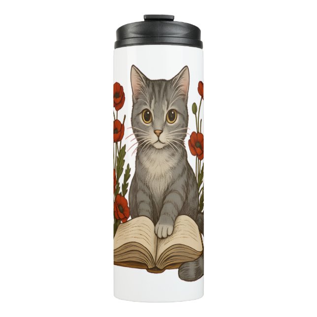 Termo Gato Bookish - Gato de lectura tierno con cachorro (Anverso)