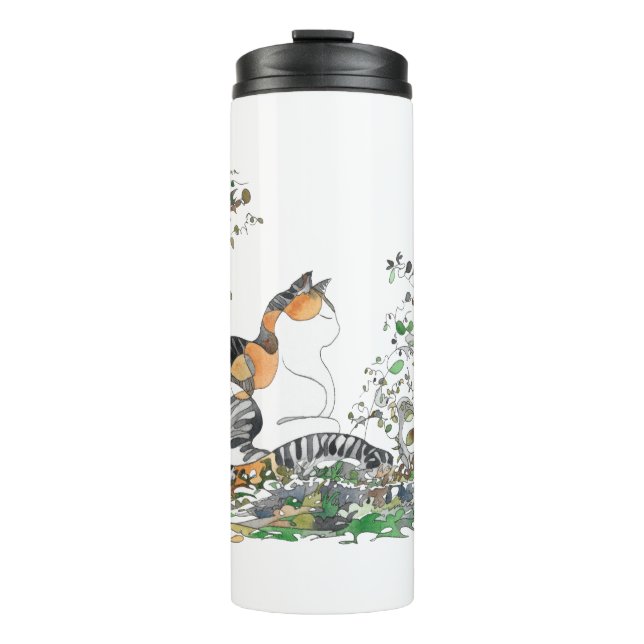 Termo Gato Calico En El Jardín (Anverso)