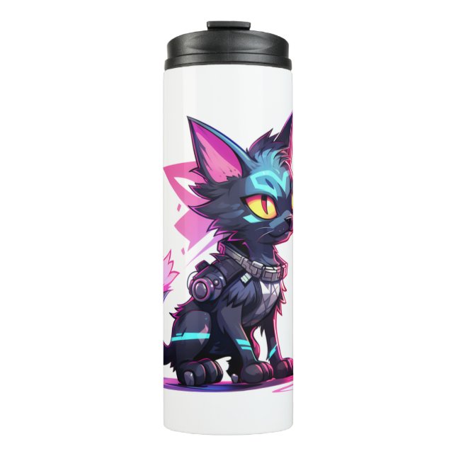 Termo Gato ciberpunk en colores neones 4 (Anverso)