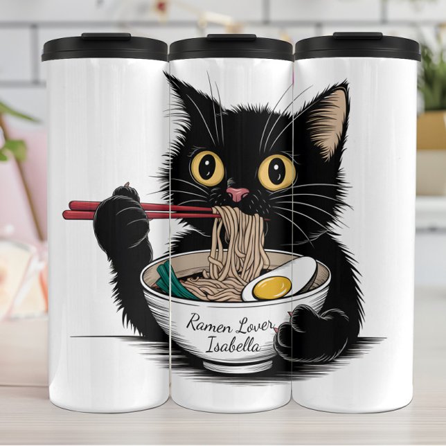 Termo Gato comiendo fideos de Ramen Gracioso (Subido por el creador)