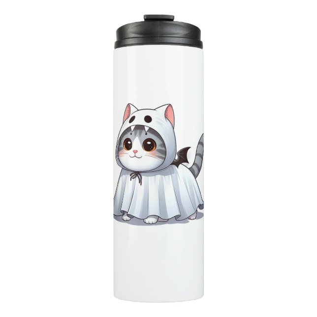 Termo Gato con disfraz de fantasma para camiseta sin man (Anverso)