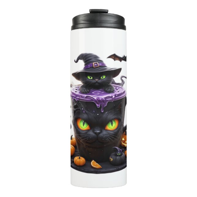 Termo Gato de bruja Halloween Latte - Café con crepitant (Anverso)