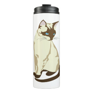 TERMO GATO DE COLOR BEIGE Y MARRÓN CON OJOS AZULES