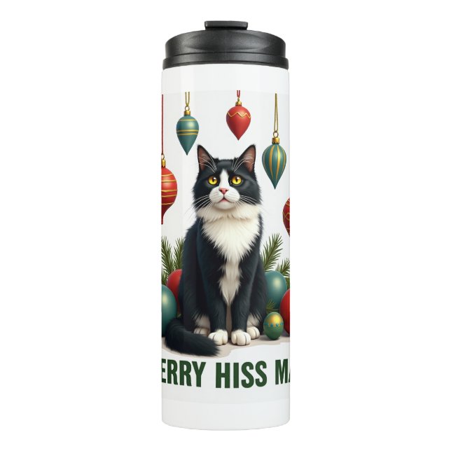 Termo Gato de esmoquin de Navidad con decoraciones navid (Anverso)