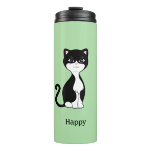 Termo Gato de esmoquín feliz con verde claro