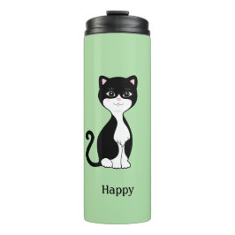Termo Gato de esmoquin lindo y feliz sobre verde claro