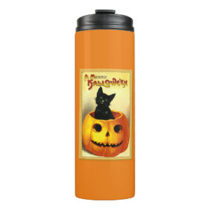 Termo Gato de Halloween sentado en Jack O Lantern