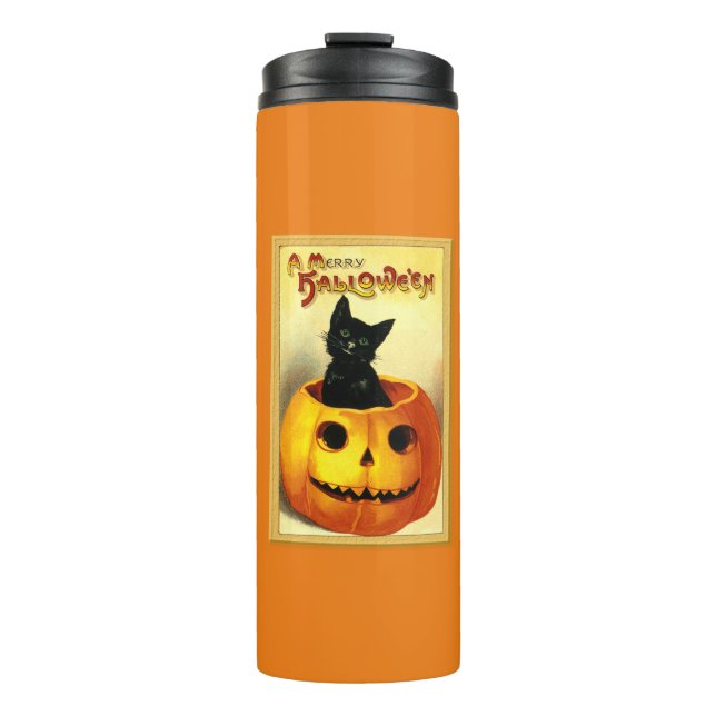 Termo Gato de Halloween sentado en Jack O Lantern (Anverso)